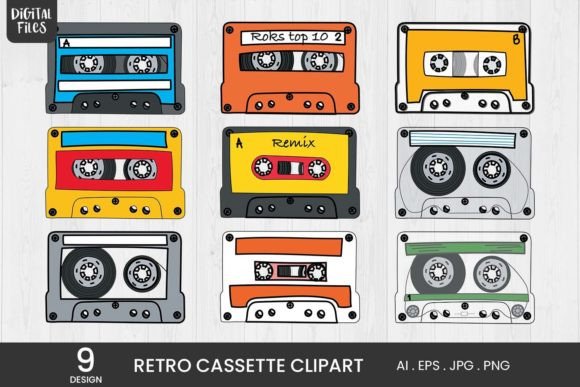 Download Retro Cassette Clipart | 9 Variations - Cassette Collection