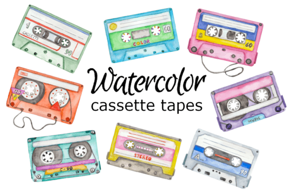 Download Watercolor Clipart Retro Cassette Tapes - Cassette Collection