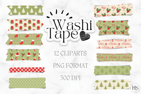 Download 12 Red Retro Christmas Washi Tape Bundle - Red Collection
