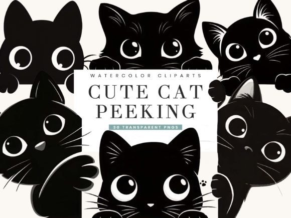 Download Black Cat Peeking Clipart Bundle - Black cat Collection