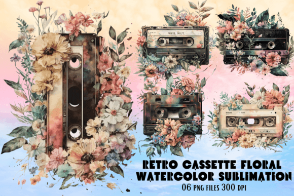 Download Retro Cassette Floral Watercolor Set - Cassette Collection