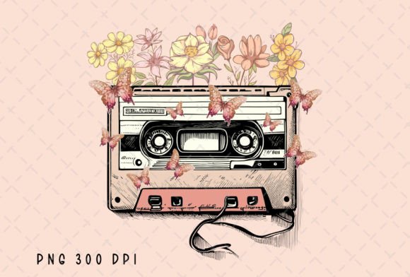 Download Retro Cassette Tape Flowers Vintage PNG - Cassette Collection