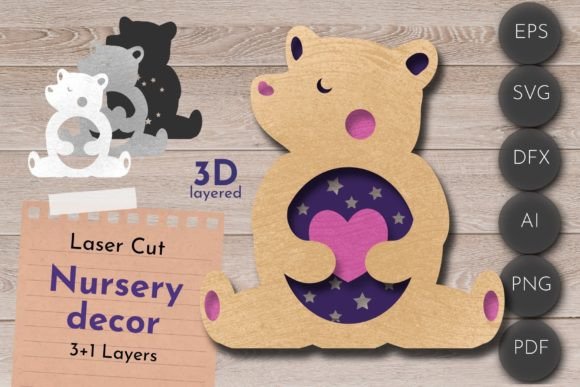 Download Nursery Decor, 3D Layered, Bear Lantern - Red Collection