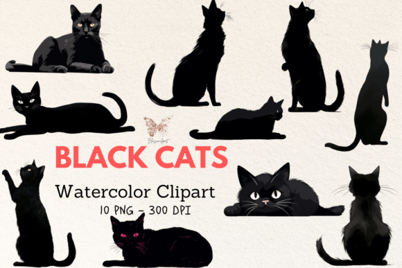 Download Black Cat Watercolor Cliparts - Black cat Collection