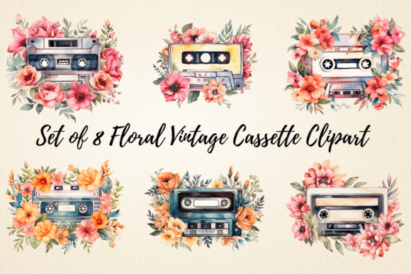 Download Floral Vintage Cassette Clipart Bundle - Cassette Collection