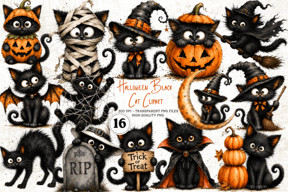 Download Halloween Black Cat Clipart PNG - Premium Bundle