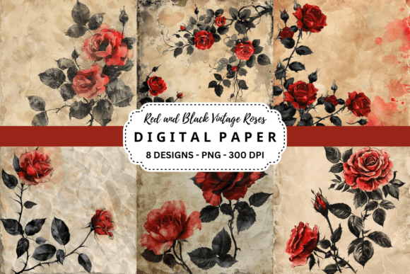 Download Red and Black Vintage Roses Backgrounds - Red Collection
