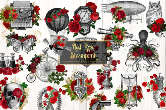 Download Red Rose Steampunk Clipart - Red Collection