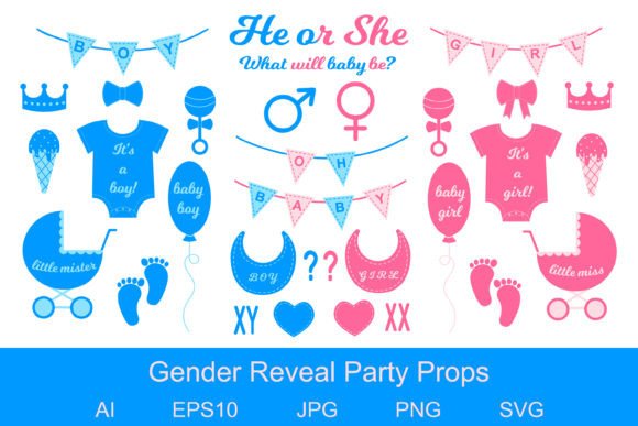 Download Gender Reveal Party Props Set - Gender reveal Collection