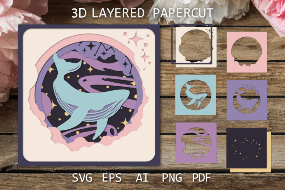 Download Space Whale 3D Layered Paper Cut SVG - Red Collection