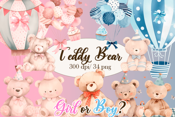 Download Teddy Bear Clipart Set - Gender Reveal - Gender reveal Collection