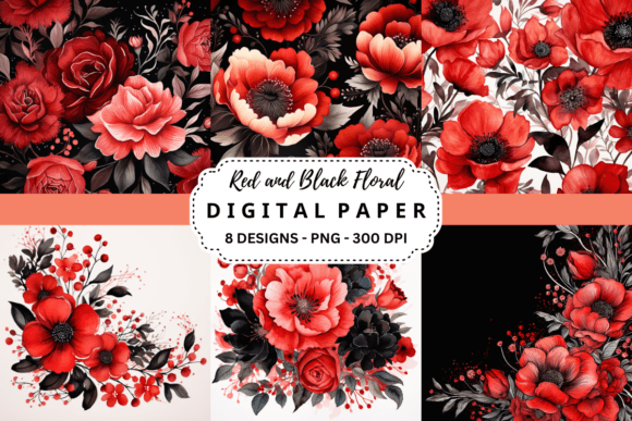 Download Red and Black Floral Digital Paper - Red Collection