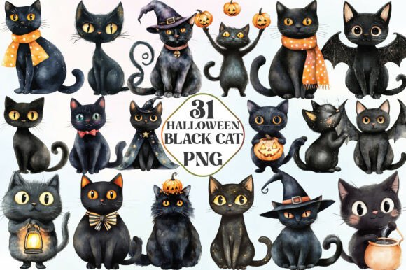Download Halloween Whimsical Black Cat Clipart - Black cat Collection